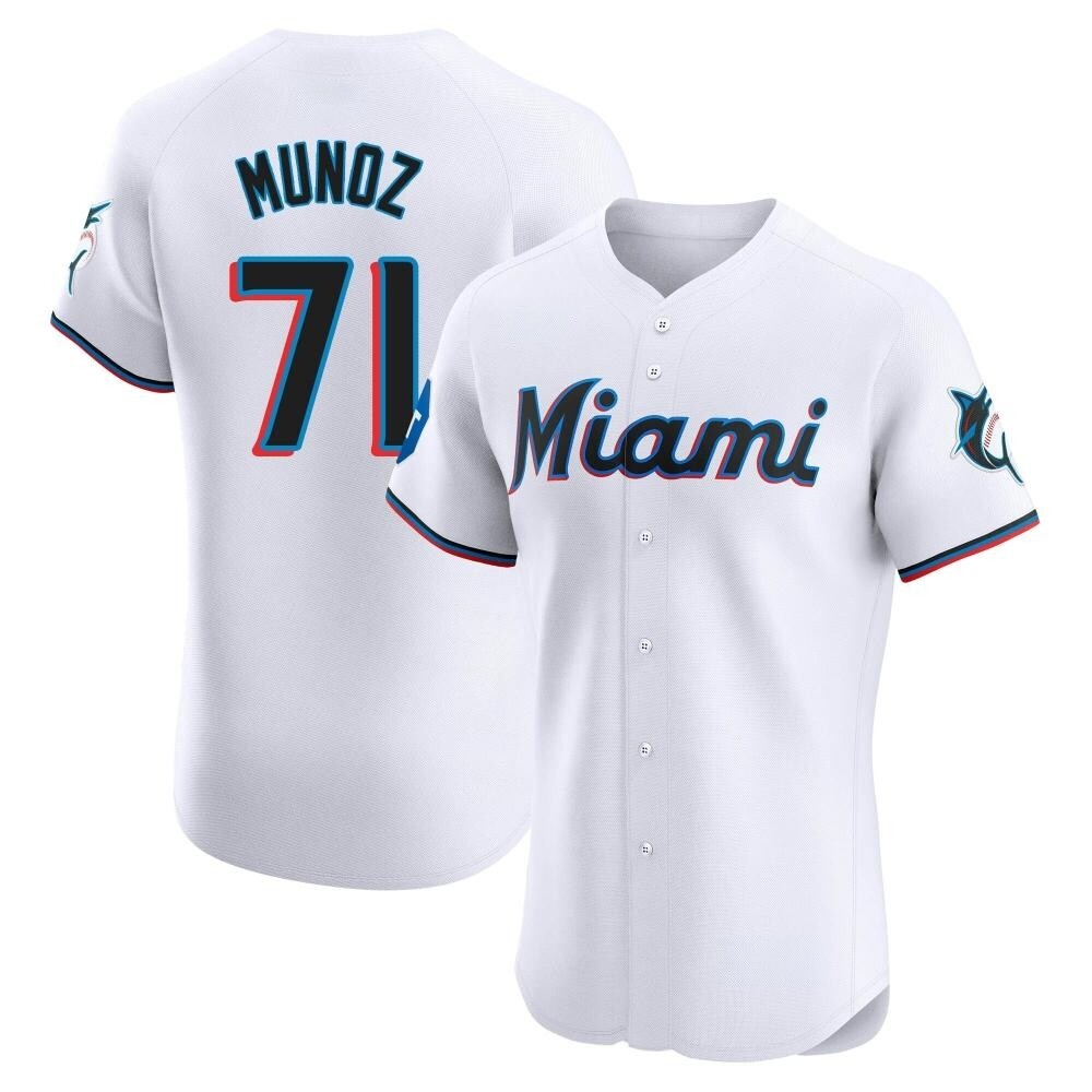 Elite Miami Marlins Roddery Munoz Home Patch Jersey - White Elite Miami Marlins Roddery Munoz Home Patch Jersey - White