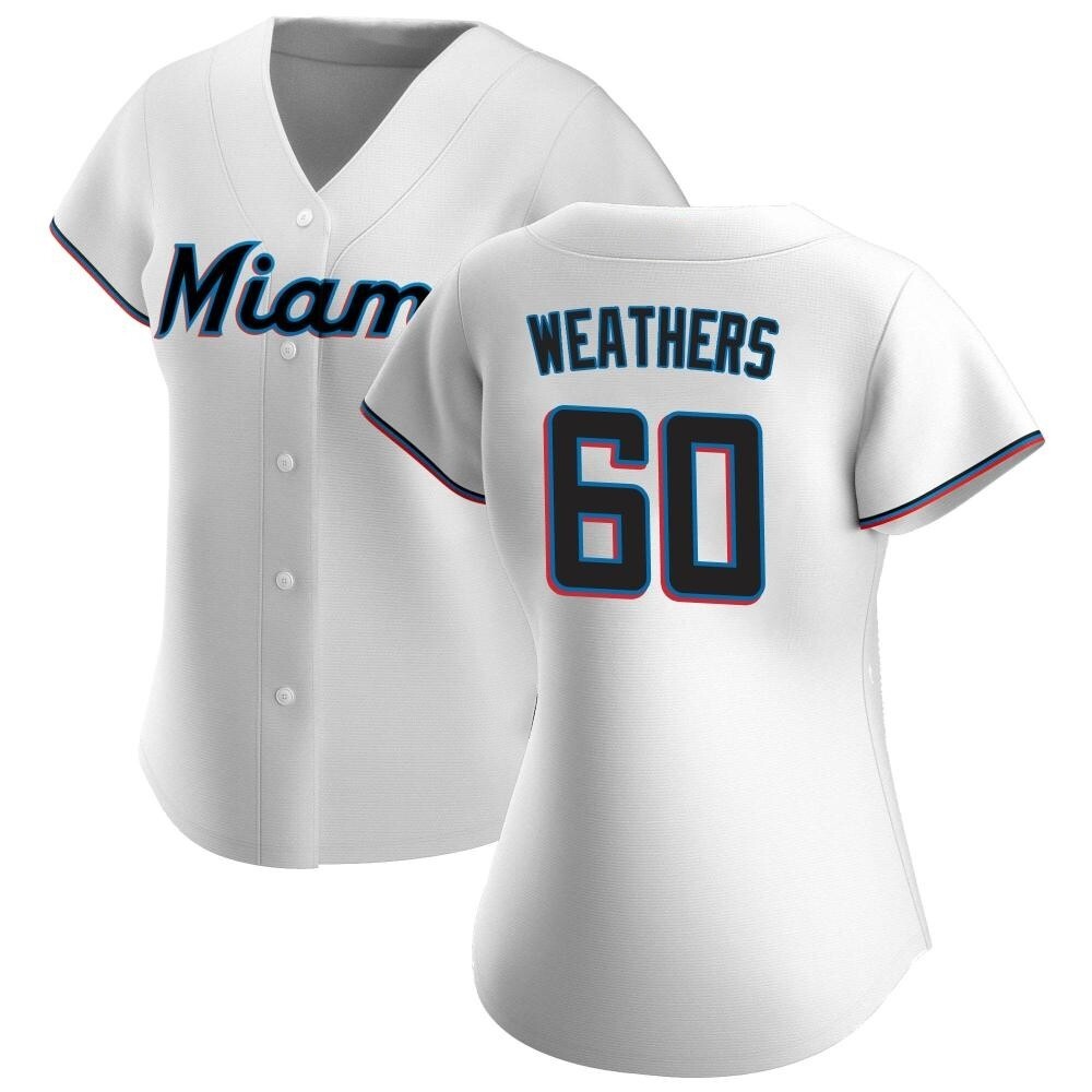 Women's Authentic Miami Marlins Ryan Weathers Home Jersey - White Women's Authentic Miami Marlins Ryan Weathers Home Jersey - White