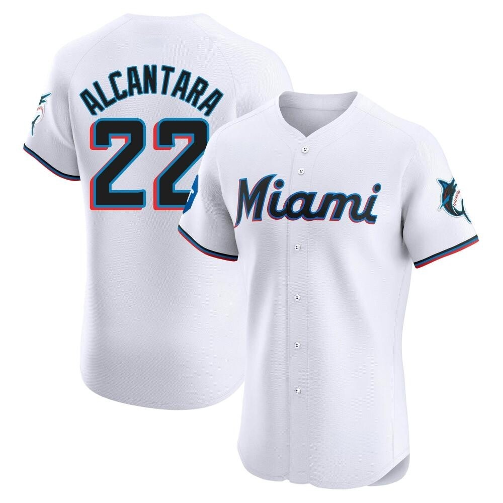 Elite Miami Marlins Sandy Alcantara Home Patch Jersey - White Elite Miami Marlins Sandy Alcantara Home Patch Jersey - White