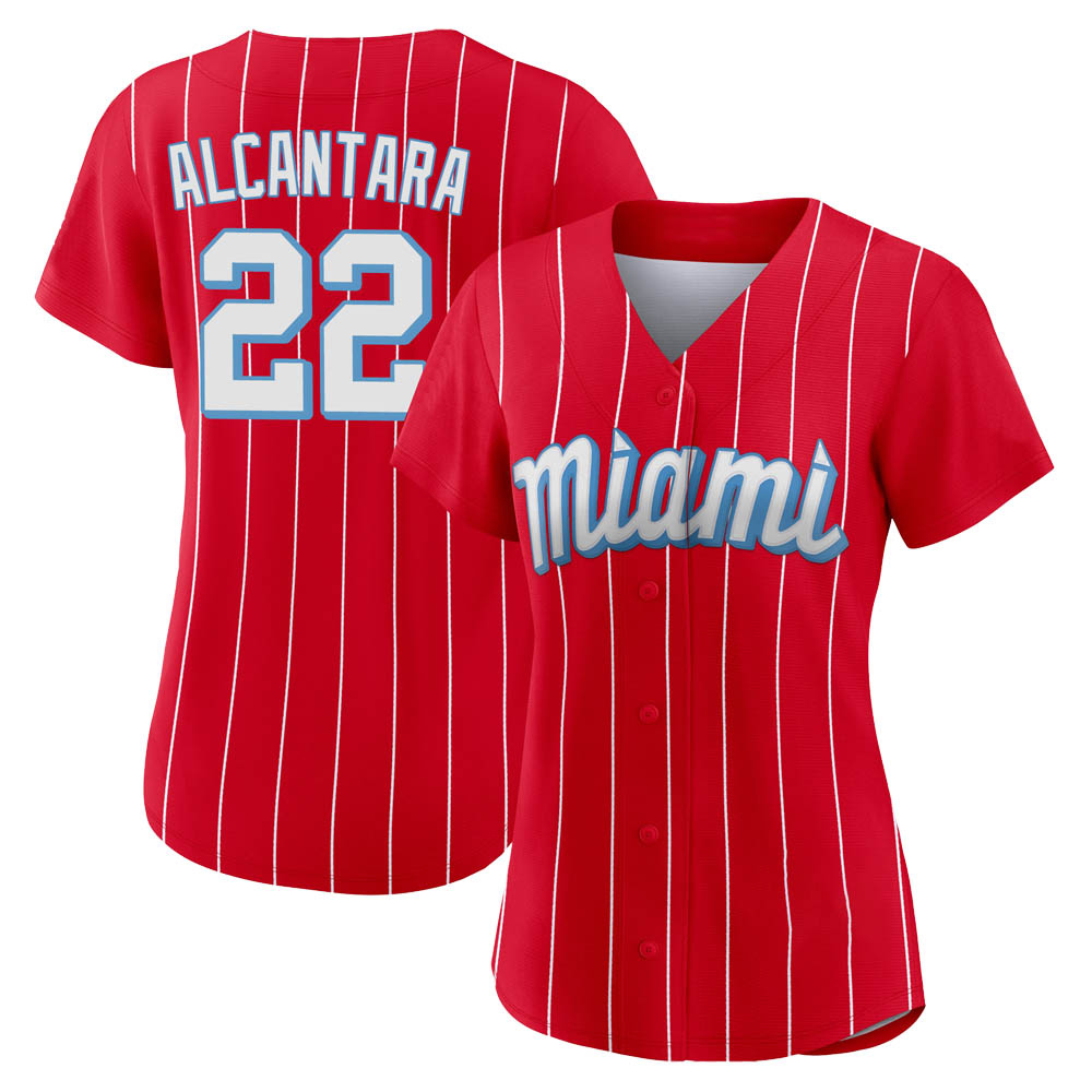Women's Authentic Miami Marlins Sandy Alcantara 2021 City Connect Jersey - Red Women's Authentic Miami Marlins Sandy Alcantara 2021 City Connect Jersey - Red