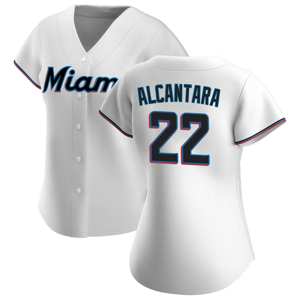 Women's Authentic Miami Marlins Sandy Alcantara Home Jersey - White Women's Authentic Miami Marlins Sandy Alcantara Home Jersey - White