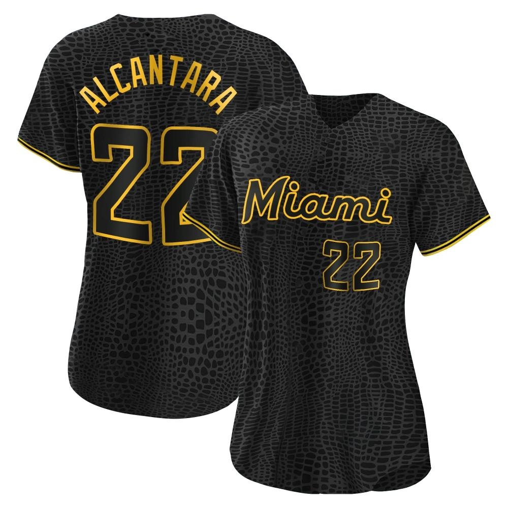 Women's Authentic Miami Marlins Sandy Alcantara Snake Skin City Jersey - Black Women's Authentic Miami Marlins Sandy Alcantara Snake Skin City Jersey - Black