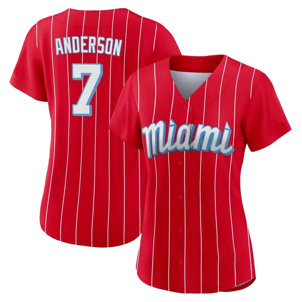 Women's Authentic Miami Marlins Tim Anderson 2021 City Connect Jersey - Red Women's Authentic Miami Marlins Tim Anderson 2021 City Connect Jersey - Red