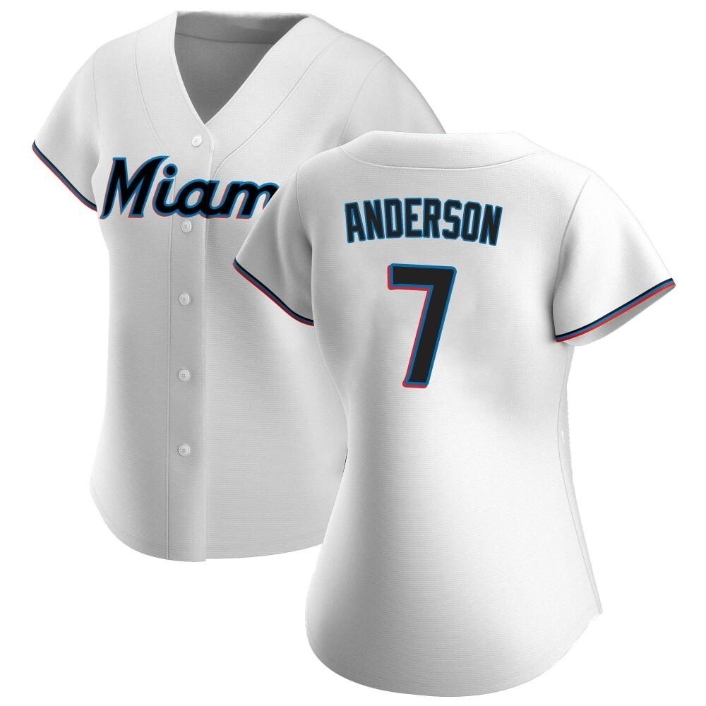 Women's Authentic Miami Marlins Tim Anderson Home Jersey - White Women's Authentic Miami Marlins Tim Anderson Home Jersey - White