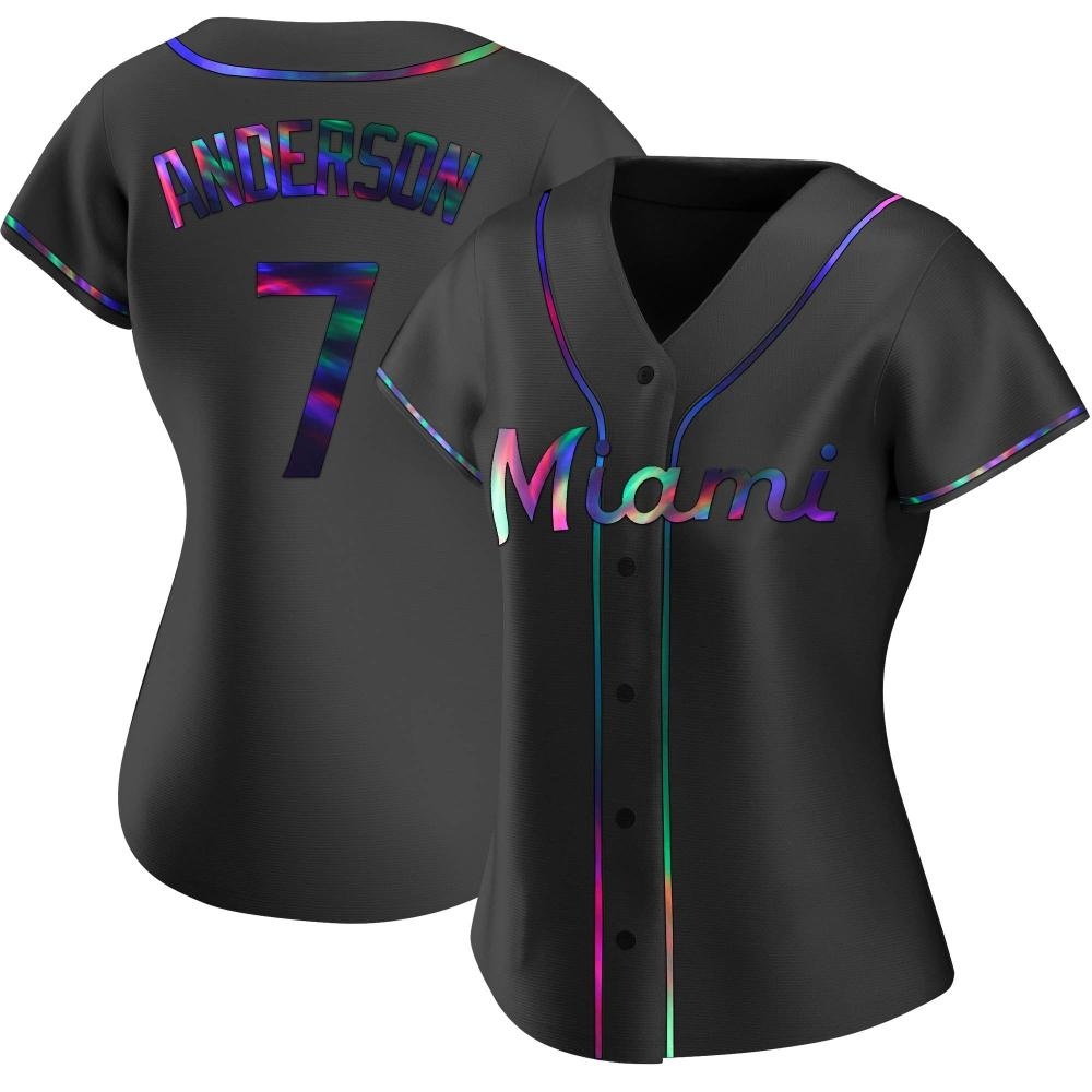 Women's Replica Miami Marlins Tim Anderson Alternate Jersey - Black Holographic Women's Replica Miami Marlins Tim Anderson Alternate Jersey - Black Holographic