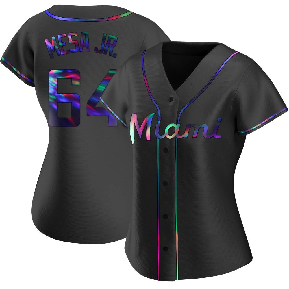 Women's Replica Miami Marlins Victor Mesa Jr. Alternate Jersey - Black Holographic Women's Replica Miami Marlins Victor Mesa Jr. Alternate Jersey - Black Holographic
