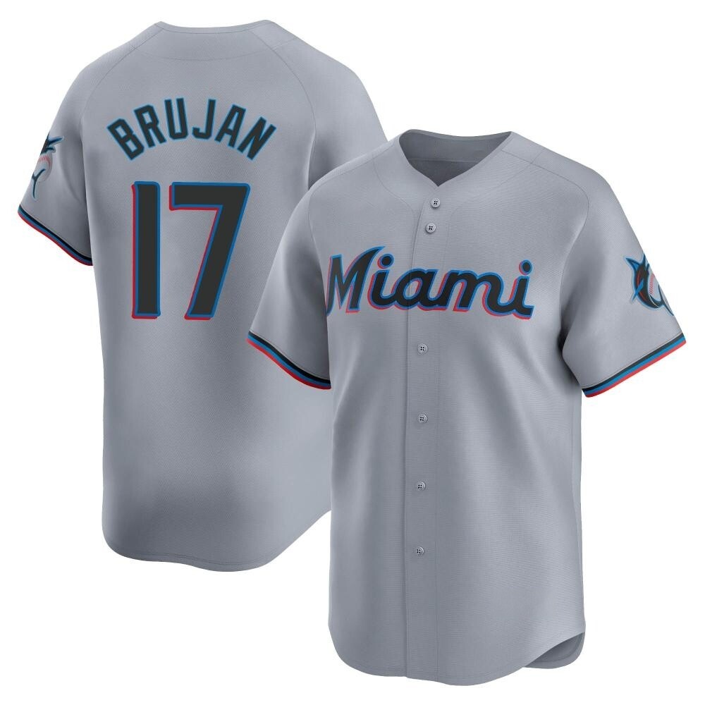 Limited Miami Marlins Vidal Brujan Road Jersey - Gray Limited Miami Marlins Vidal Brujan Road Jersey - Gray