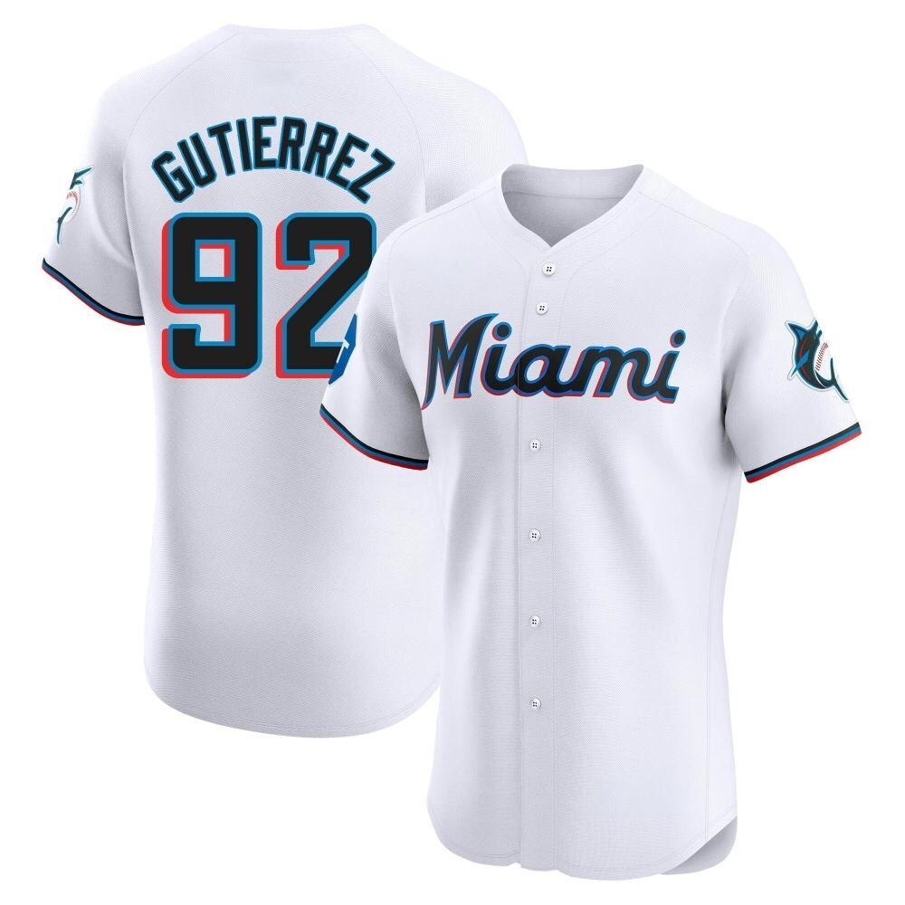 Elite Miami Marlins Vladimir Gutierrez Home Patch Jersey - White Elite Miami Marlins Vladimir Gutierrez Home Patch Jersey - White