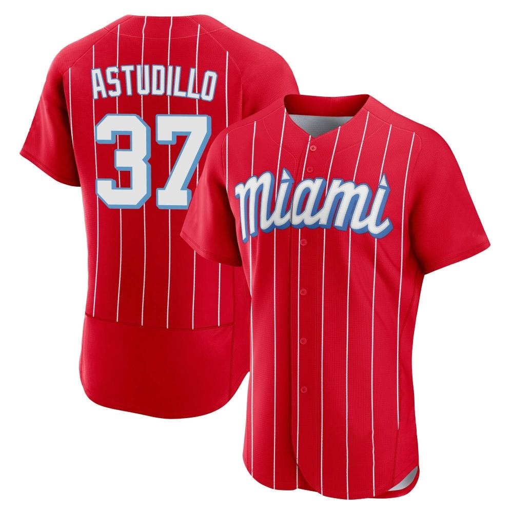 Authentic Miami Marlins Willians Astudillo 2021 City Connect Jersey - Red Authentic Miami Marlins Willians Astudillo 2021 City Connect Jersey - Red