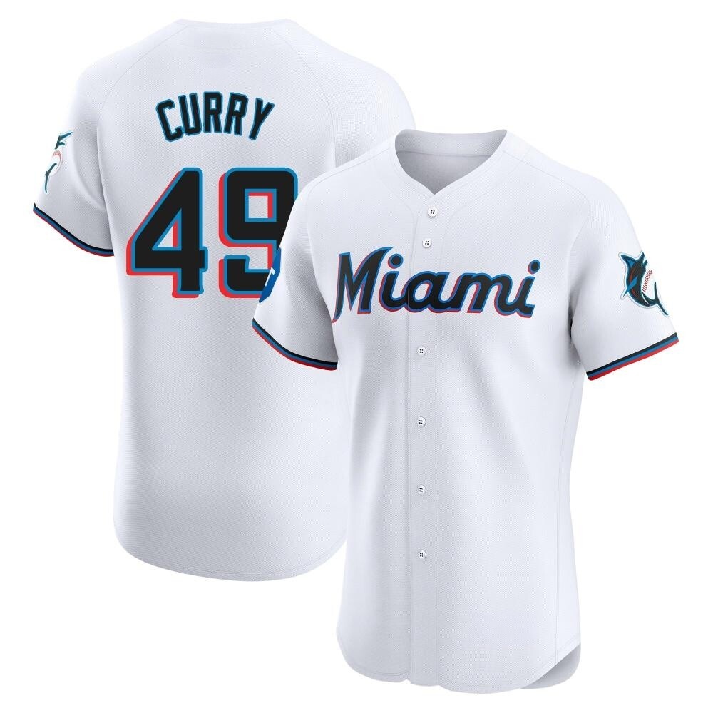 Elite Miami Marlins Xzavion Curry Home Patch Jersey - White Elite Miami Marlins Xzavion Curry Home Patch Jersey - White