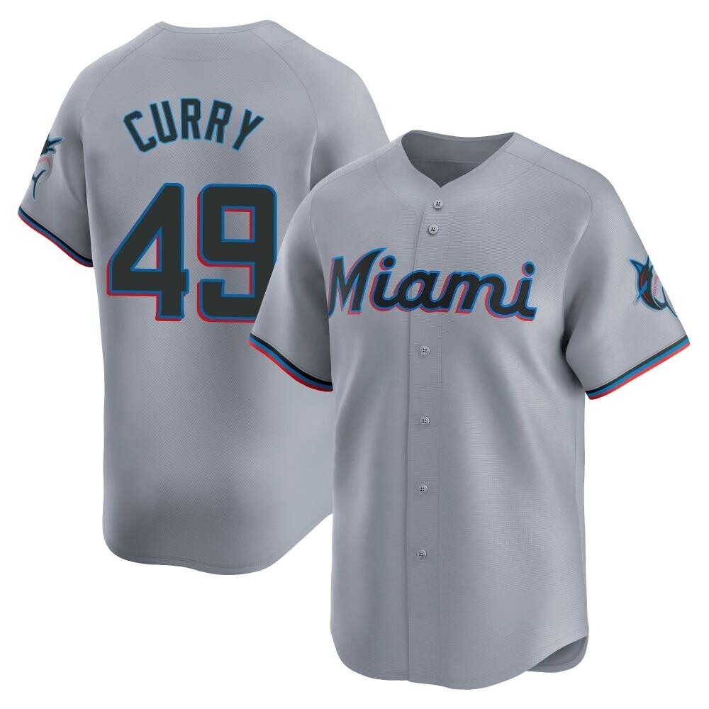Limited Miami Marlins Xzavion Curry Road Jersey - Gray Limited Miami Marlins Xzavion Curry Road Jersey - Gray