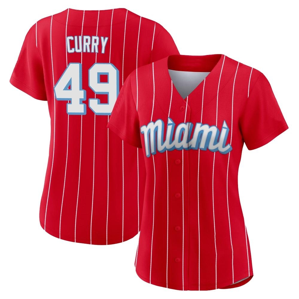 Women's Authentic Miami Marlins Xzavion Curry 2021 City Connect Jersey - Red Women's Authentic Miami Marlins Xzavion Curry 2021 City Connect Jersey - Red