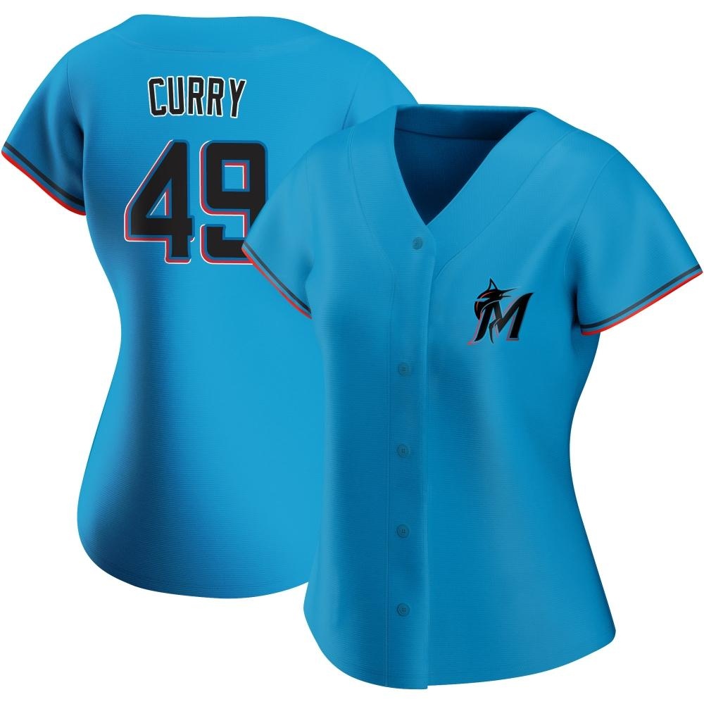 Women's Authentic Miami Marlins Xzavion Curry Alternate Jersey - Blue Women's Authentic Miami Marlins Xzavion Curry Alternate Jersey - Blue