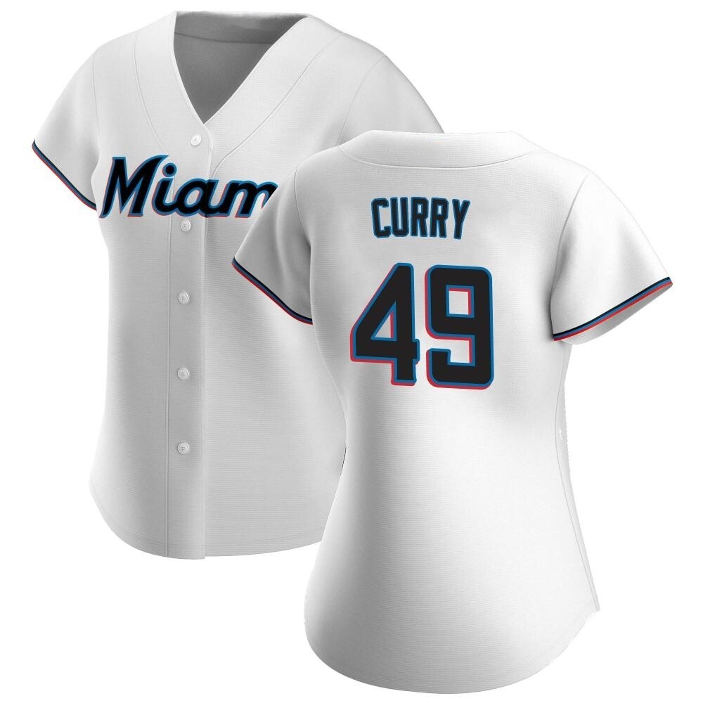 Women's Authentic Miami Marlins Xzavion Curry Home Jersey - White Women's Authentic Miami Marlins Xzavion Curry Home Jersey - White