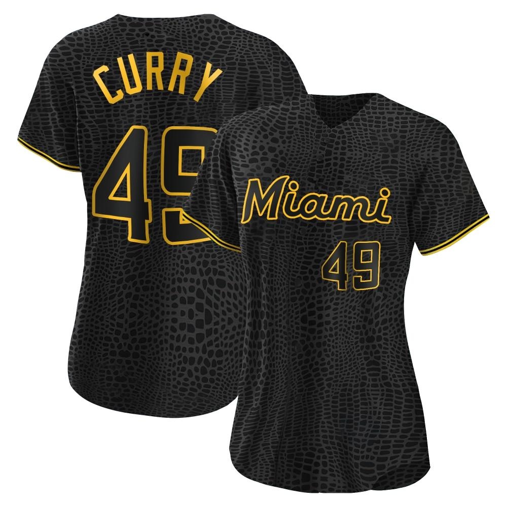 Women's Authentic Miami Marlins Xzavion Curry Snake Skin City Jersey - Black Women's Authentic Miami Marlins Xzavion Curry Snake Skin City Jersey - Black