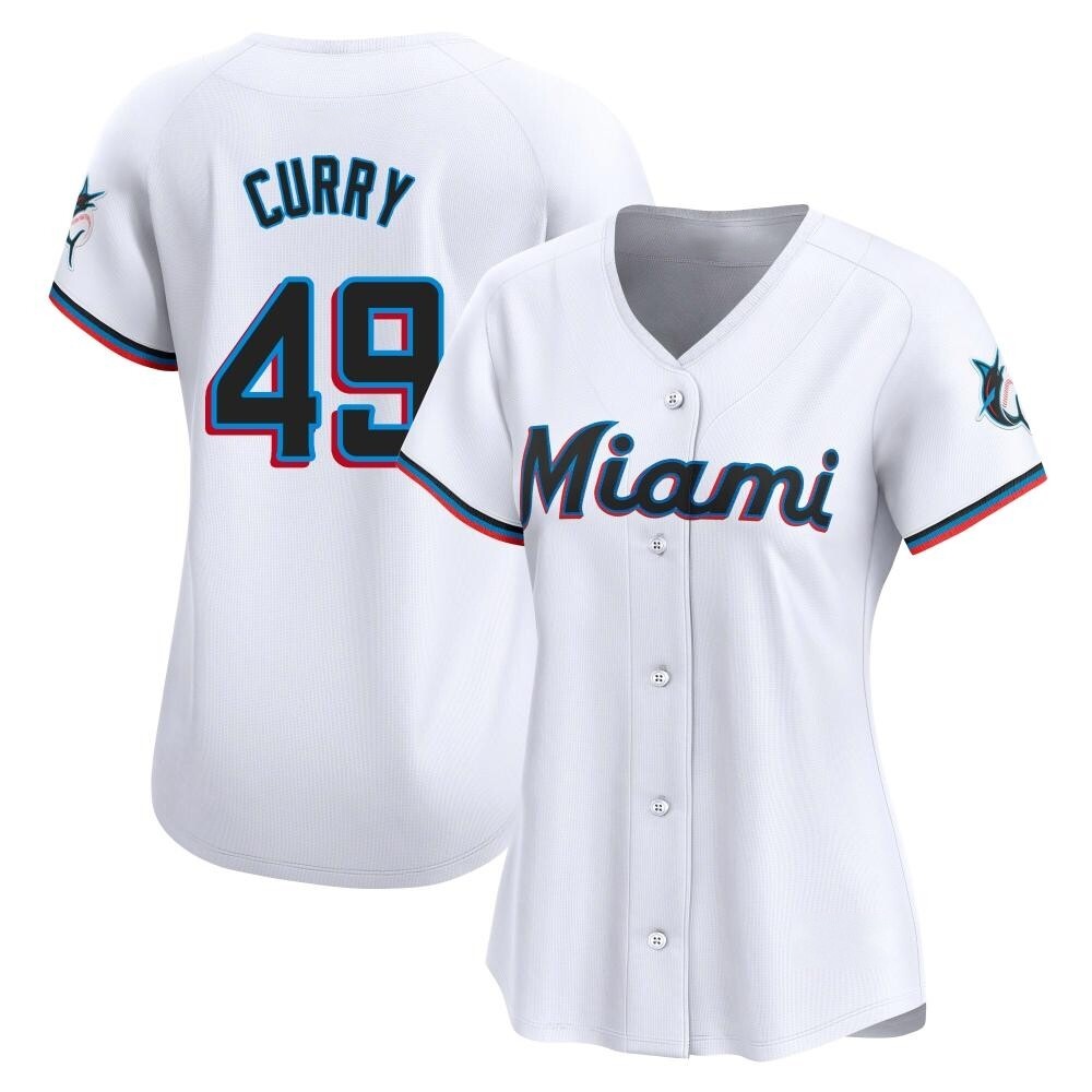 Women's Limited Miami Marlins Xzavion Curry Home Jersey - White Women's Limited Miami Marlins Xzavion Curry Home Jersey - White