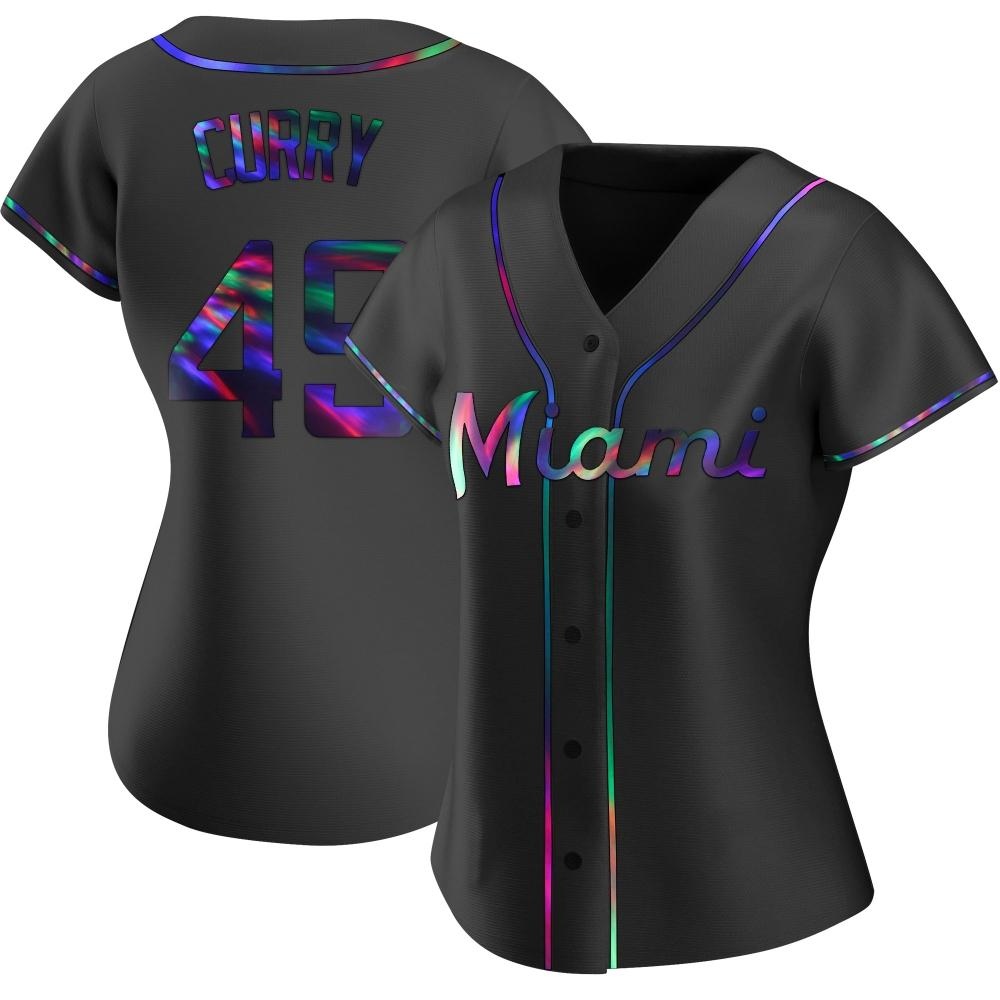 Women's Replica Miami Marlins Xzavion Curry Alternate Jersey - Black Holographic Women's Replica Miami Marlins Xzavion Curry Alternate Jersey - Black Holographic