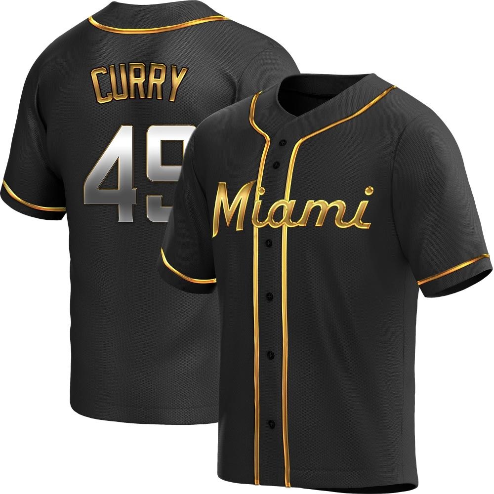 Youth Replica Miami Marlins Xzavion Curry Alternate Jersey - Black Golden Youth Replica Miami Marlins Xzavion Curry Alternate Jersey - Black Golden